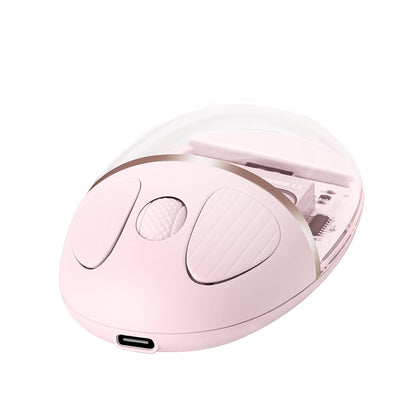Mouse Wireless cu Afișaj LED, Iluminare RGB, Bluetooth & 2.4G, Reîncărcabil Type-C – Design Modern Cristal, culoare alb, roz și violet