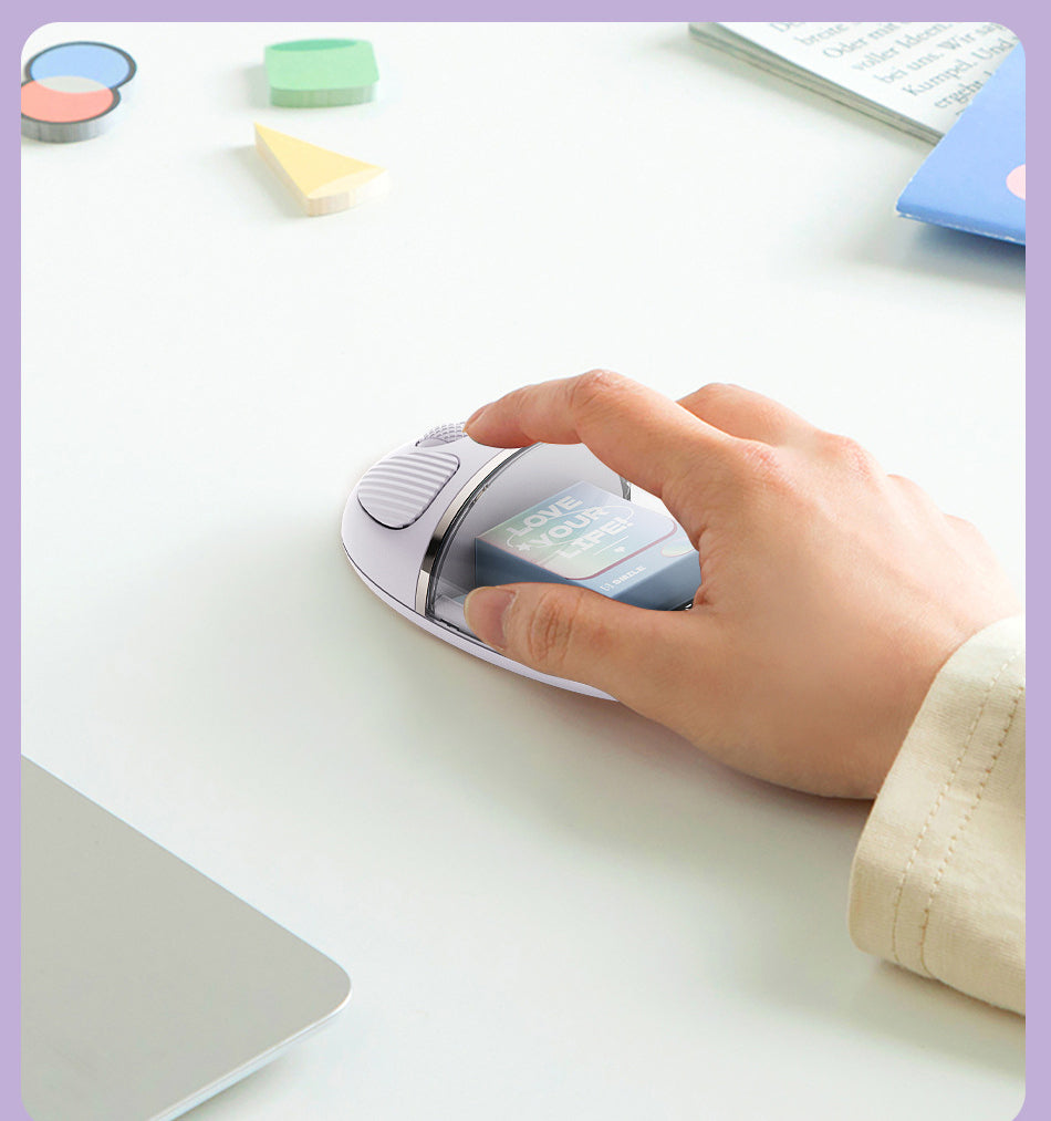 Mouse Wireless cu Afișaj LED, Iluminare RGB, Bluetooth & 2.4G, Reîncărcabil Type-C – Design Modern Cristal, culoare alb, roz și violet