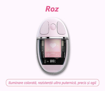 Mouse Wireless cu Afișaj LED, Iluminare RGB, Bluetooth & 2.4G, Reîncărcabil Type-C – Design Modern Cristal, culoare alb, roz și violet