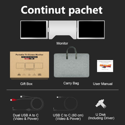 Monitor Dublu Portabil S900 16 inch IPS 1920x1200–USB-C, Aluminiu,Compatibil Laptop Windows&MAC 12-18.5 inch, Geantă Inclusă