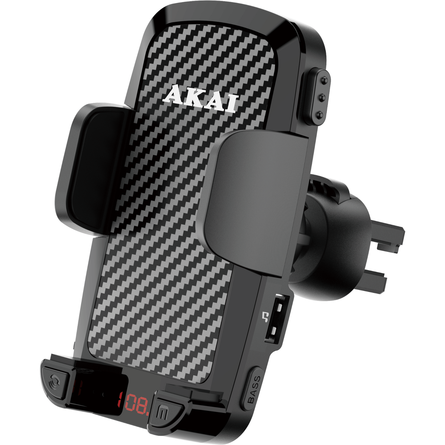 Suport Telefon Auto cu Bluetooth 5.3 – AKAI FMT-C14BT, FM Transmitter, MP3 și Încărcare USB