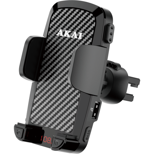Suport Telefon Auto cu Bluetooth 5.3 – AKAI FMT-C14BT, FM Transmitter, MP3 și Încărcare USB