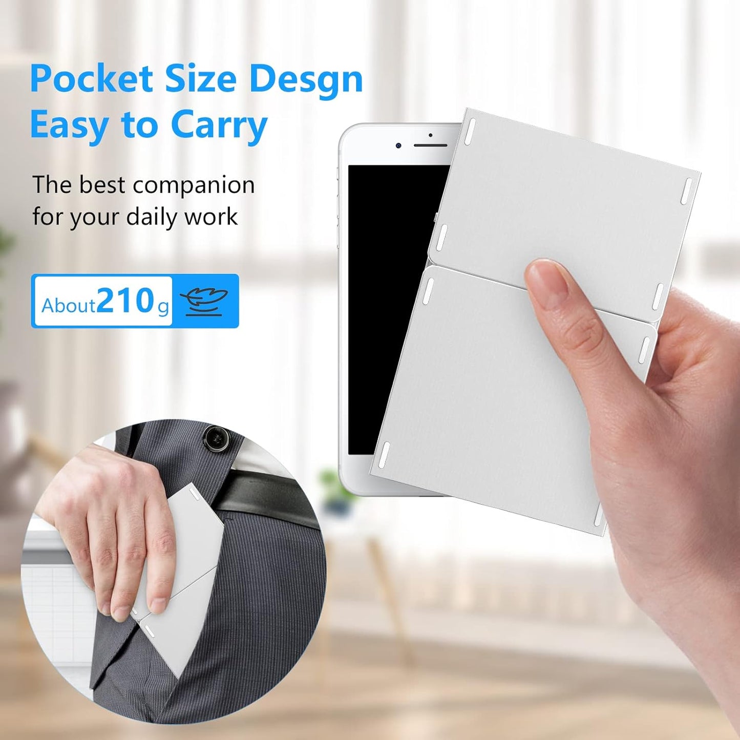 Tastatură Pliabilă Bluetooth cu Touchpad – Compatibilă iOS, Android, Windows, Mac, Ultra Compactă & Portabilă, culoare negru și silver