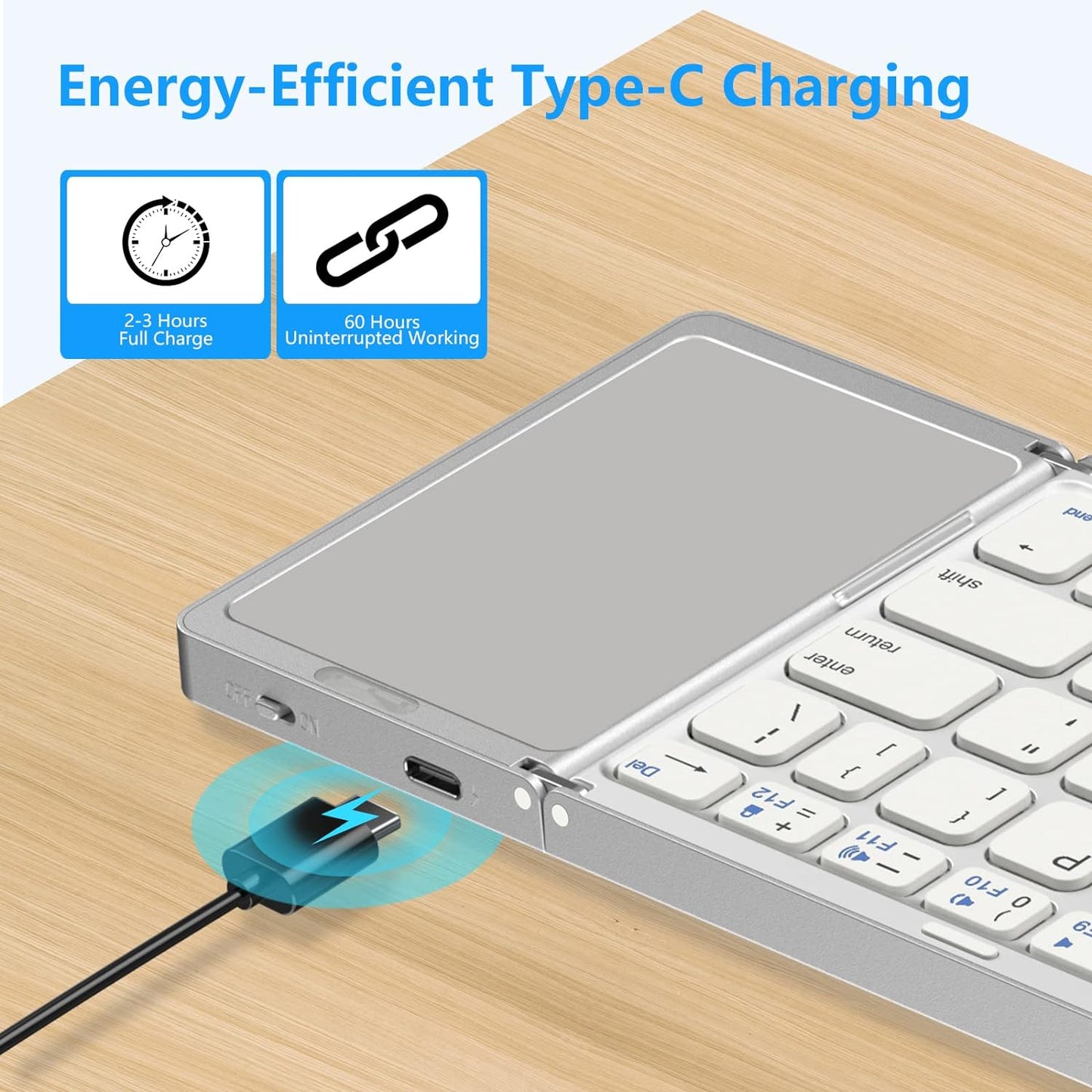 Tastatură Pliabilă Bluetooth cu Touchpad – Compatibilă iOS, Android, Windows, Mac, Ultra Compactă & Portabilă, culoare negru și silver