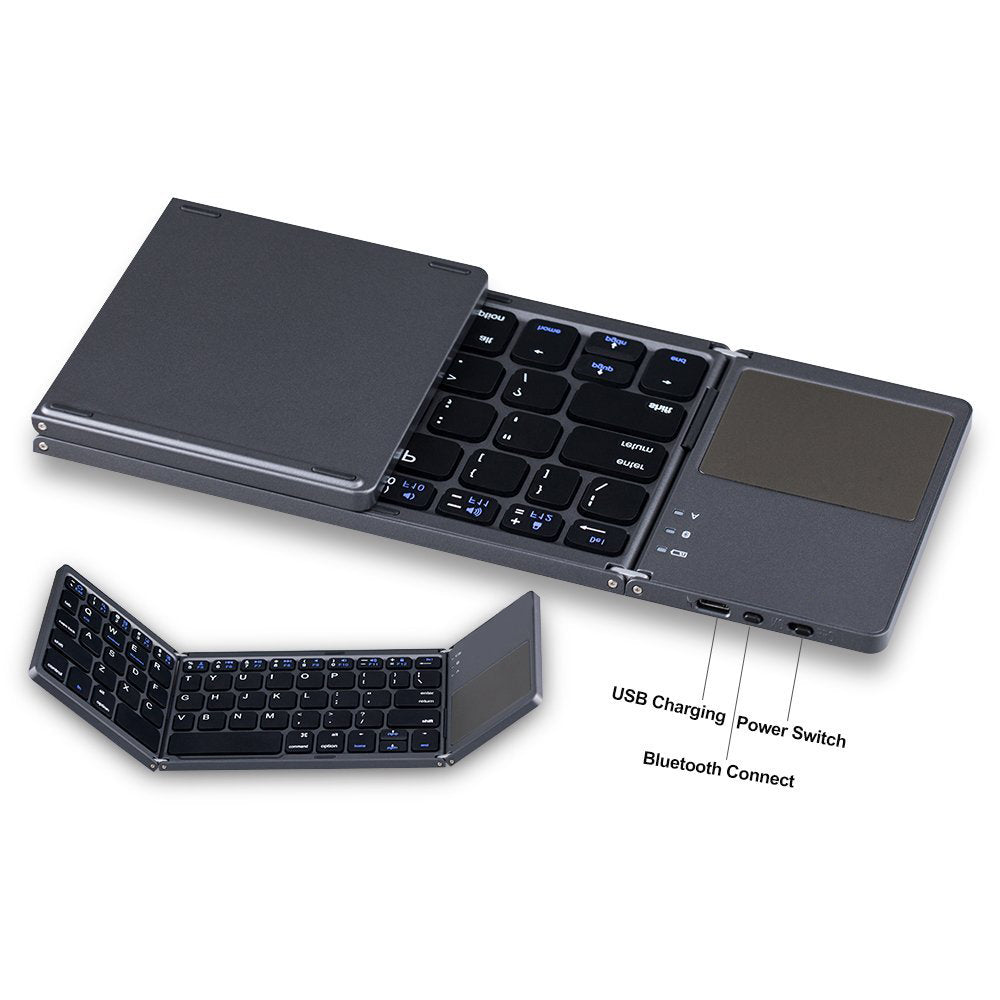 Tastatură Wireless Pliabilă Bluetooth 5.1 + 2.4G cu Touchpad Sensibil, Baterie Reîncărcabilă și Design Compact, culoare gri și silver