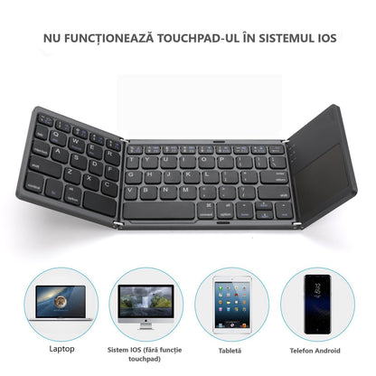 Tastatură Wireless Pliabilă Bluetooth 5.1 + 2.4G cu Touchpad Sensibil, Baterie Reîncărcabilă și Design Compact, culoare gri și silver
