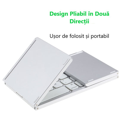 Tastatură Wireless Pliabilă Bluetooth 5.1 + 2.4G cu Touchpad Sensibil, Baterie Reîncărcabilă și Design Compact, culoare gri și silver