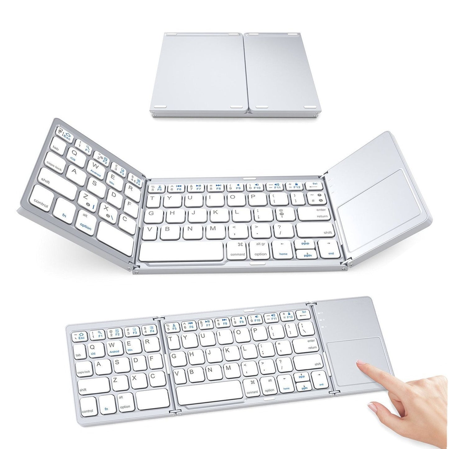 Tastatură Wireless Pliabilă Bluetooth 5.1 + 2.4G cu Touchpad Sensibil, Baterie Reîncărcabilă și Design Compact, culoare gri și silver