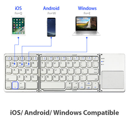 Tastatură Wireless Pliabilă Bluetooth 5.1 + 2.4G cu Touchpad Sensibil, Baterie Reîncărcabilă și Design Compact, culoare gri și silver