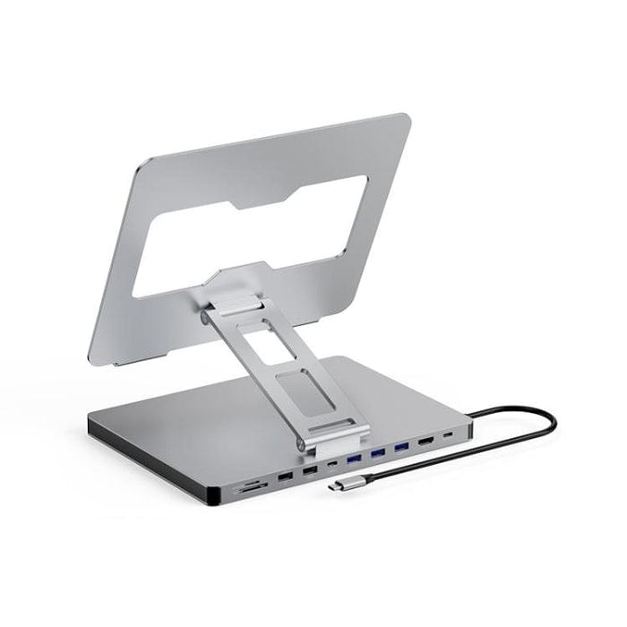 Suport Laptop 360° cu Docking Station 10 in 1, Aluminiu Ergonomic, HDMI 4K, USB-C PD 100W, Compatibil MacBook & Laptop