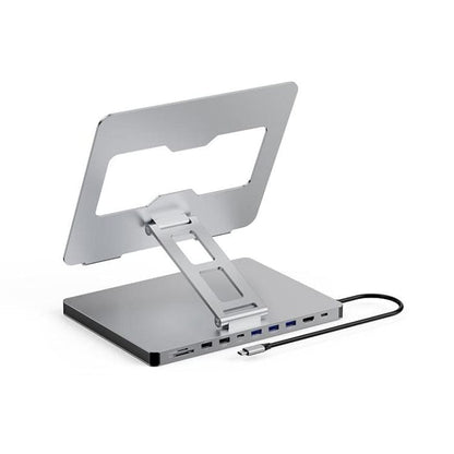 Suport Laptop 360° cu Docking Station 10 in 1, Aluminiu Ergonomic, HDMI 4K, USB-C PD 100W, Compatibil MacBook & Laptop
