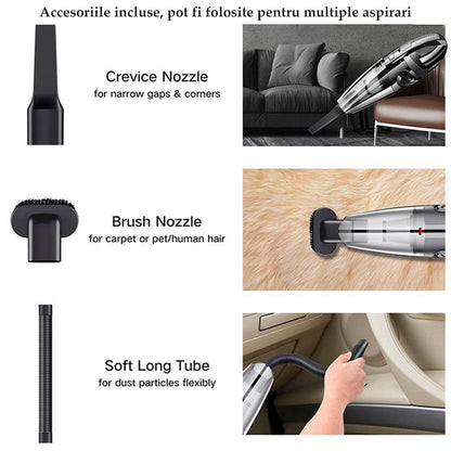 Aspirator auto și casă, umed-uscat, fără fir, acumulator 2200 mAh, putere 120W