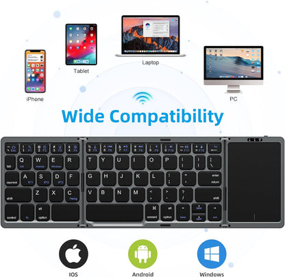 Tastatură Pliabilă Bluetooth cu Touchpad – Compatibilă iOS, Android, Windows, Mac, Ultra Compactă & Portabilă, culoare negru și silver