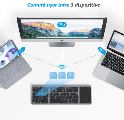 Tastatură Pliabilă Bluetooth cu Touchpad – Compatibilă iOS, Android, Windows, Mac, Ultra Compactă & Portabilă, culoare negru și silver