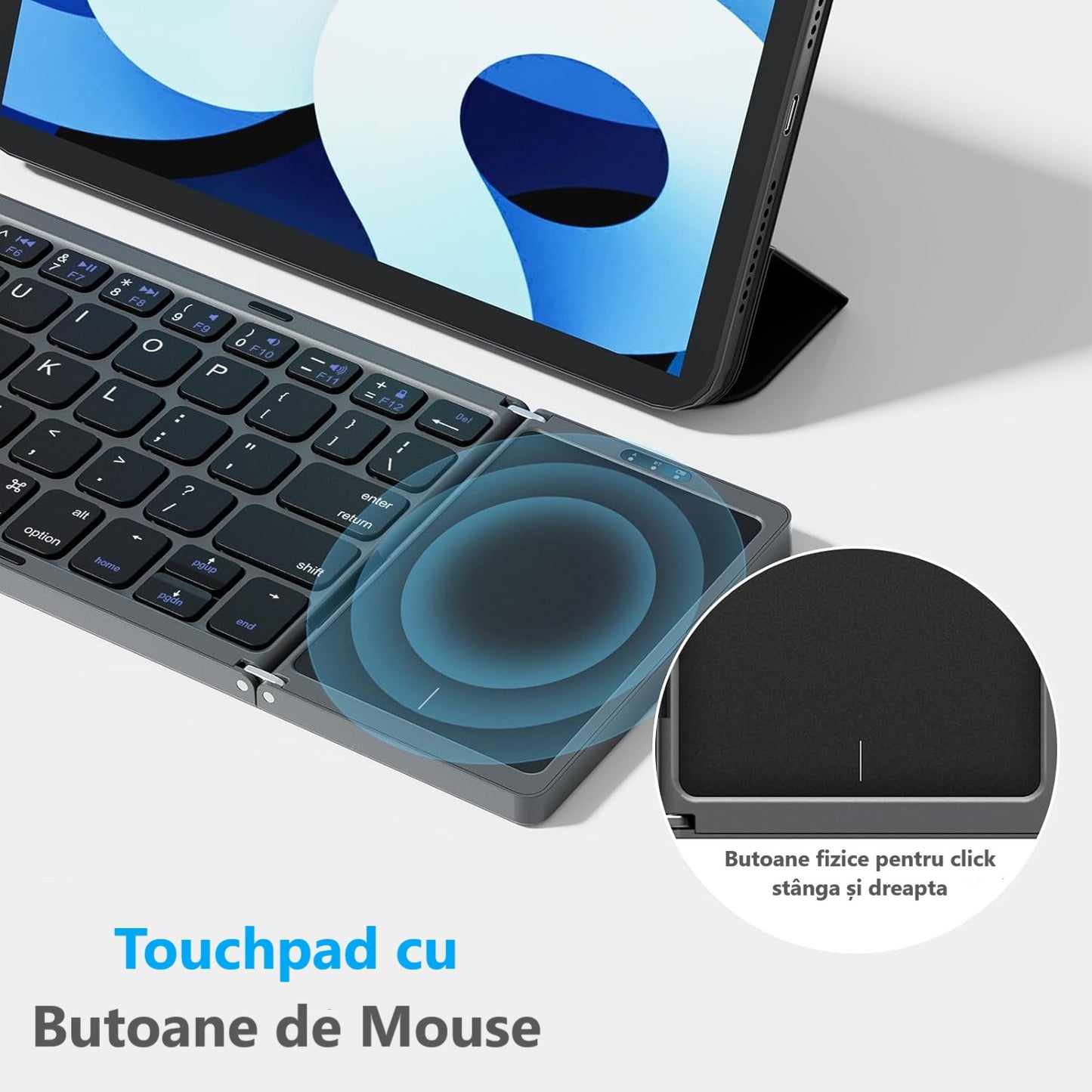 Tastatură Pliabilă Bluetooth cu Touchpad – Compatibilă iOS, Android, Windows, Mac, Ultra Compactă & Portabilă, culoare negru și silver