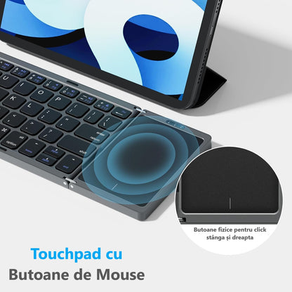 Tastatură Pliabilă Bluetooth cu Touchpad – Compatibilă iOS, Android, Windows, Mac, Ultra Compactă & Portabilă, culoare negru și silver