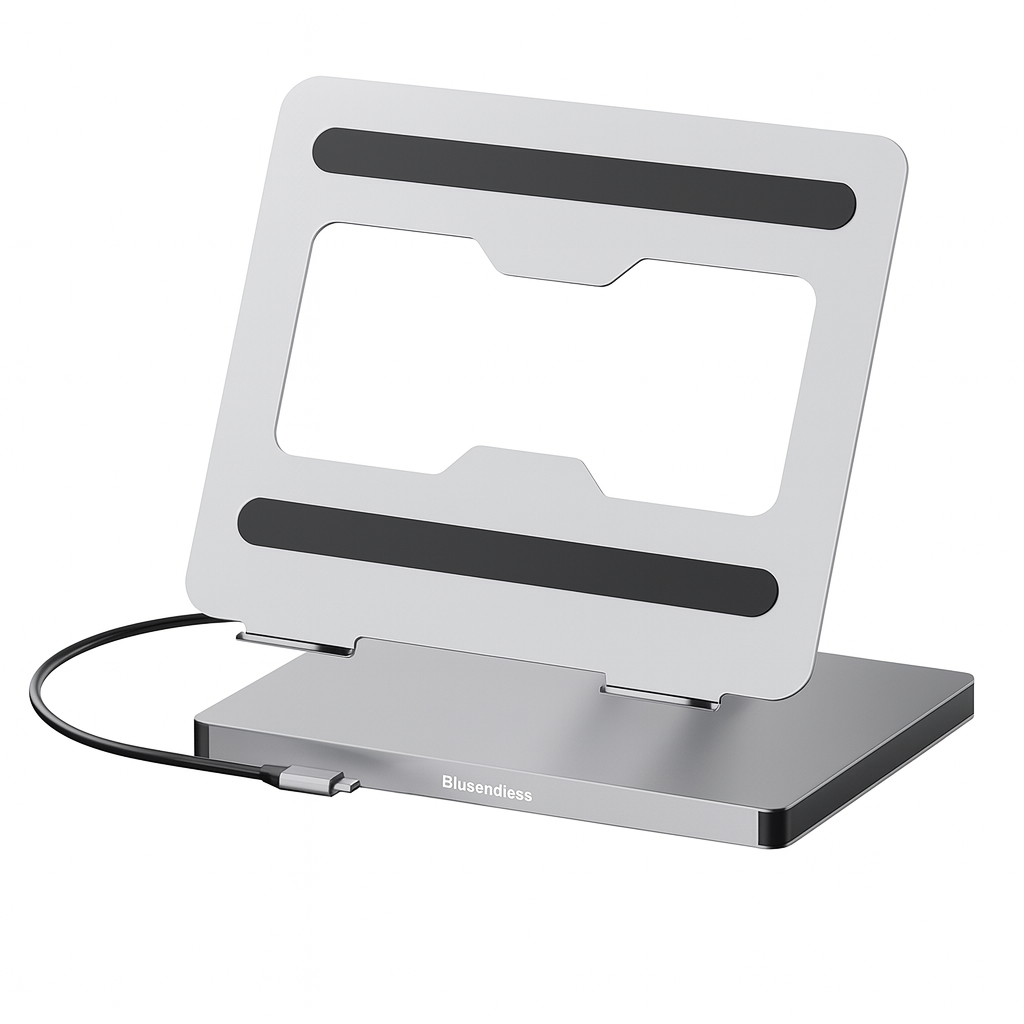 Suport Laptop 360° cu Docking Station 10 in 1, Aluminiu Ergonomic, HDMI 4K, USB-C PD 100W, Compatibil MacBook & Laptop