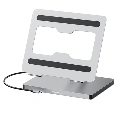 Suport Laptop 360° cu Docking Station 10 in 1, Aluminiu Ergonomic, HDMI 4K, USB-C PD 100W, Compatibil MacBook & Laptop