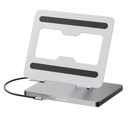 Suport Laptop 360° cu Docking Station 10 in 1, Aluminiu Ergonomic, HDMI 4K, USB-C PD 100W, Compatibil MacBook & Laptop
