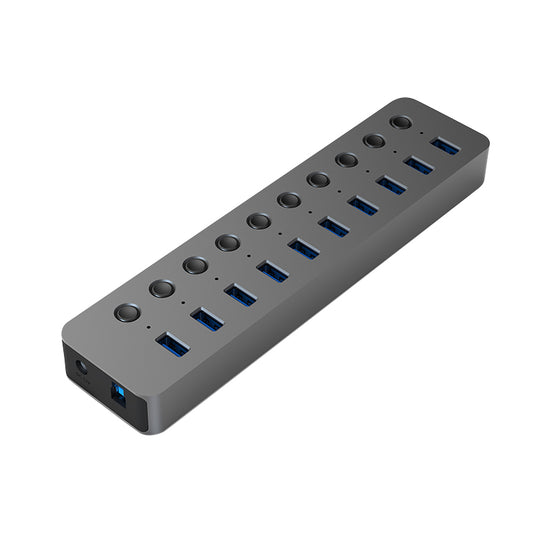 Hub USB 3.0 cu 10 porturi, comutatoare individuale și LED Indicator–Viteză 5Gbps, compatibil PC și laptop